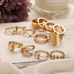 13 Piece Medallion Ring Set With Austrian Crystals 18K Gold Plated Ring ITALY Design